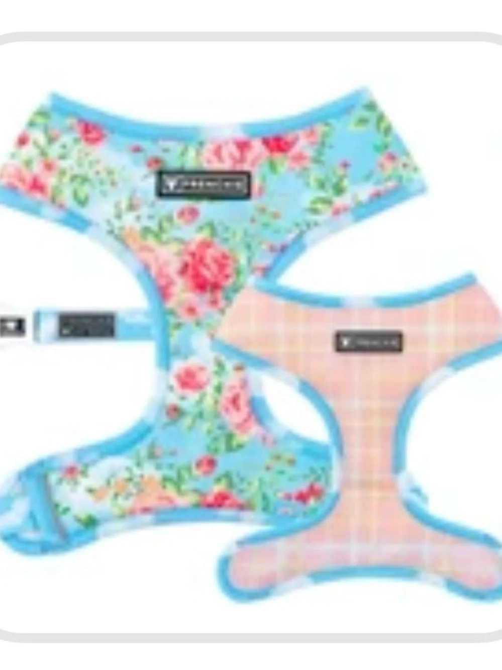 Frenchie Duo Reversible floral Roses & Plaid Blue Pet Harness Medium (2 avail.)